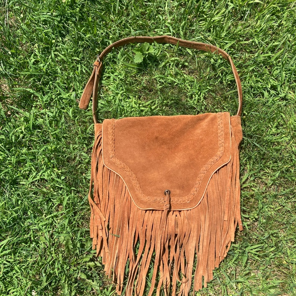 Vintage Southwestern Fringed Tan Suede Shoulder Bag